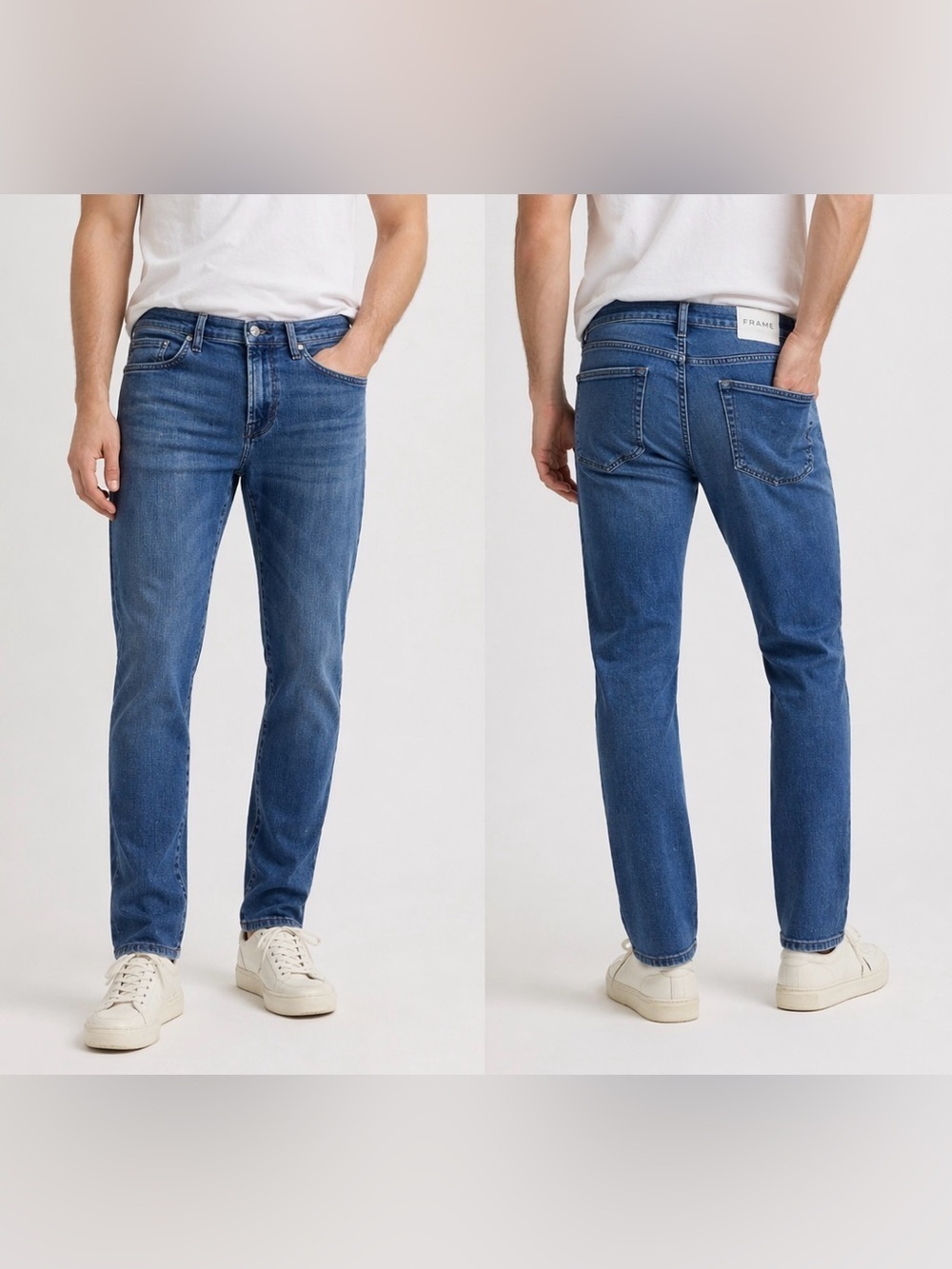 Frame Denim Slim Straight Jeans in Medium Blue Wash
